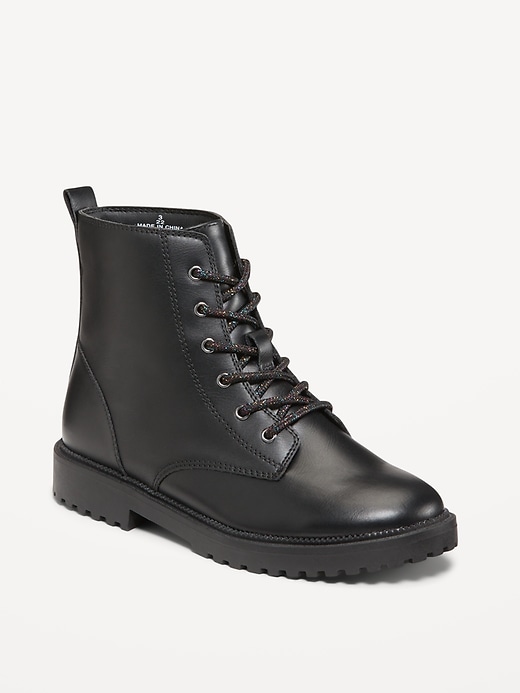 View large product image 1 of 4. Shiny Faux-Leather Combat Boots for Girls