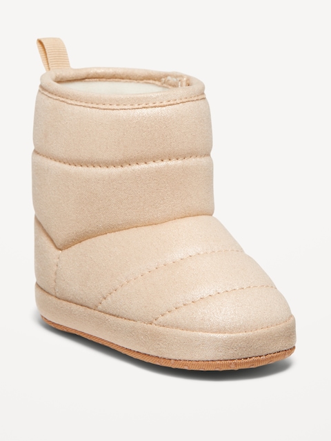 Shiny Metallic Quilted Boots for Baby - Gold