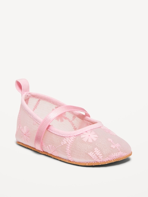 Embroidered Mesh Ballet Flats for Baby - Beige