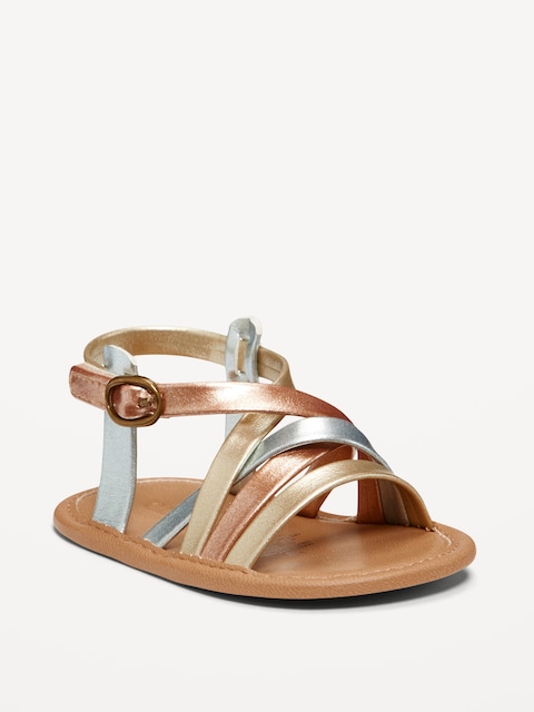 Metallic Faux-Leather Strappy Sandals for Baby - Multi